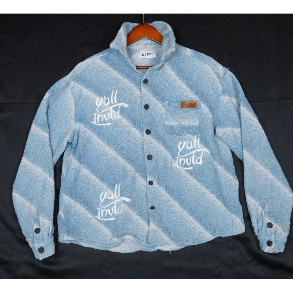 Kleep Button Up Shirt Mens‎ XL Blue Y'all Invtd Distressed Streetwear Cotton